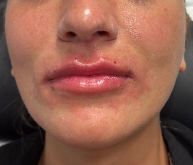 Close-up of lower face showing nose, lips, and chin with natural skin tone and light complexion